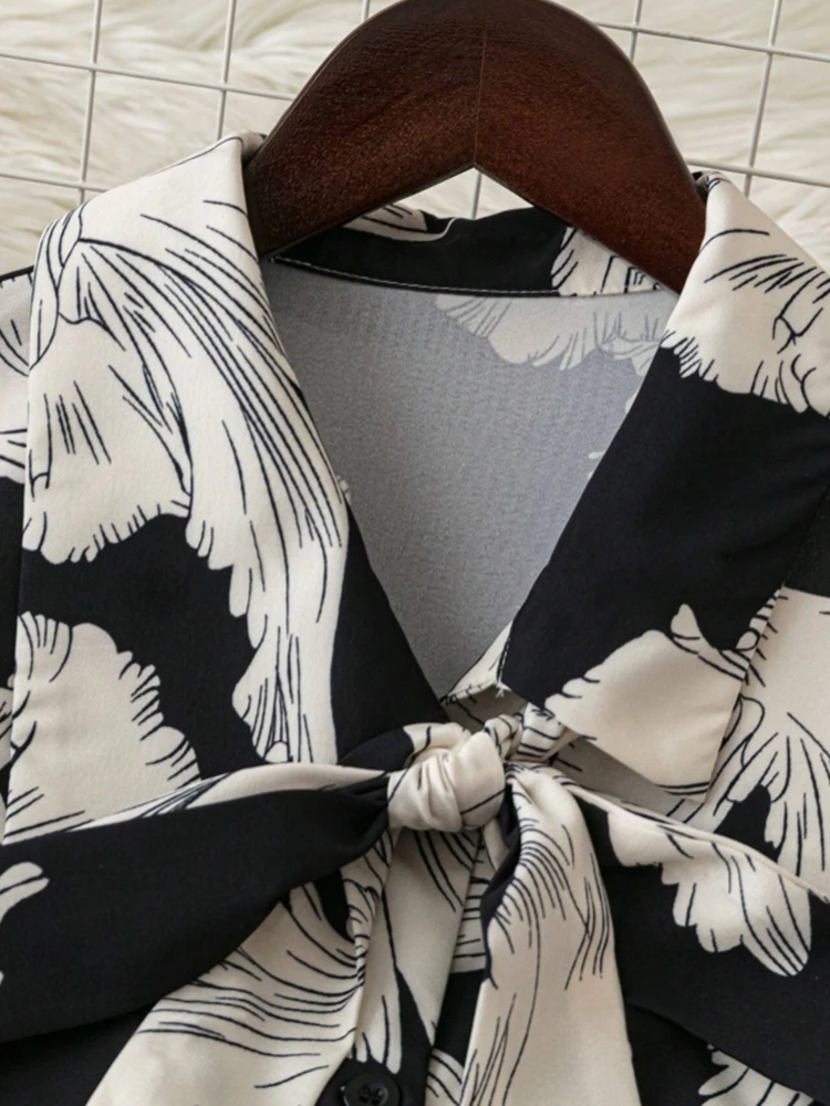 Moda elegante floral impressão faixa camisa para mulheres primavera verão roupas sazonais senhoras camisa