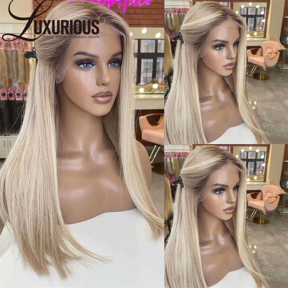 Luxuoso 13x4 balayage latte loira ombre invisível frente do laço peruca de cabelo humano cru 180% densidade pré arrancado peruca de linha fina natural