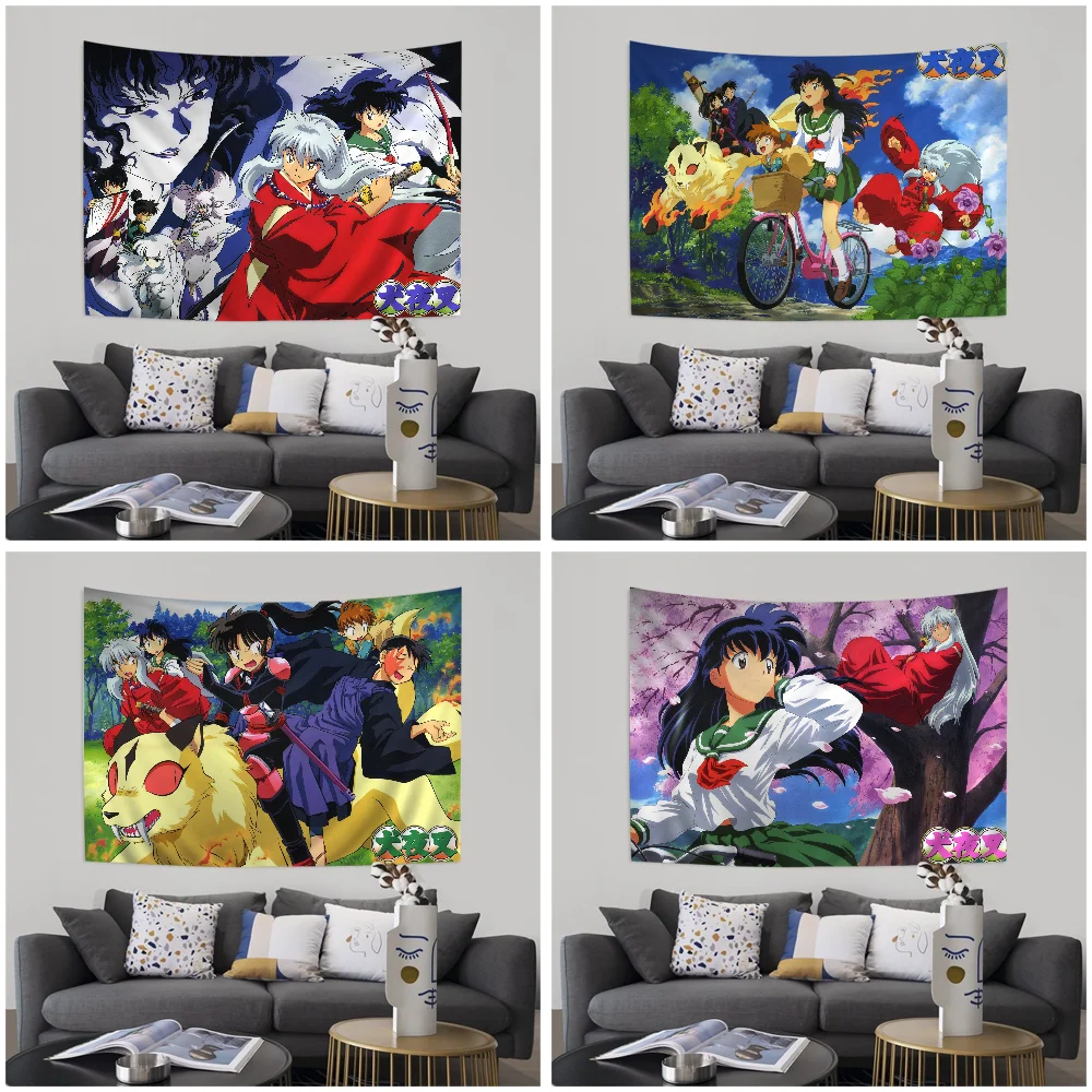 Anime Inuyasha Printed Large Wall Tapestry Hanging Tarot Hippie Wall Rugs Dorm Cheap Hippie Wall Hanging