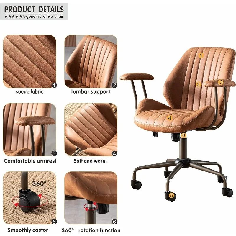 Ovios-Home Office Desk Chair com Braço, cadeira do computador com apoio Mid Back, rolamento executivo giratório, altura ajustável Task Chair