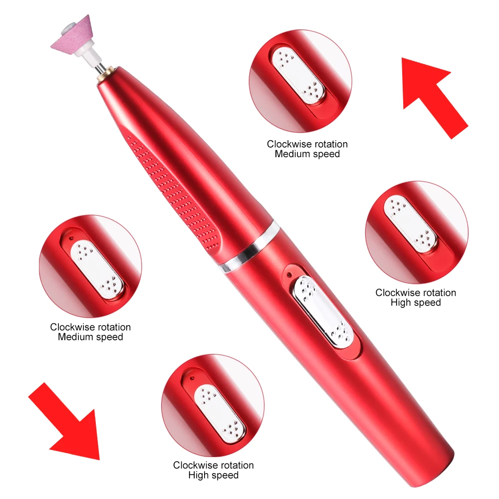 Przenośna bezprzewodowa wiertarka do paznokci Akumulatorowa polerka do manicure 15000 obr./min z 11-częściowym zestawem trwałych głowic szlifierskich i pierścieni piaskowych