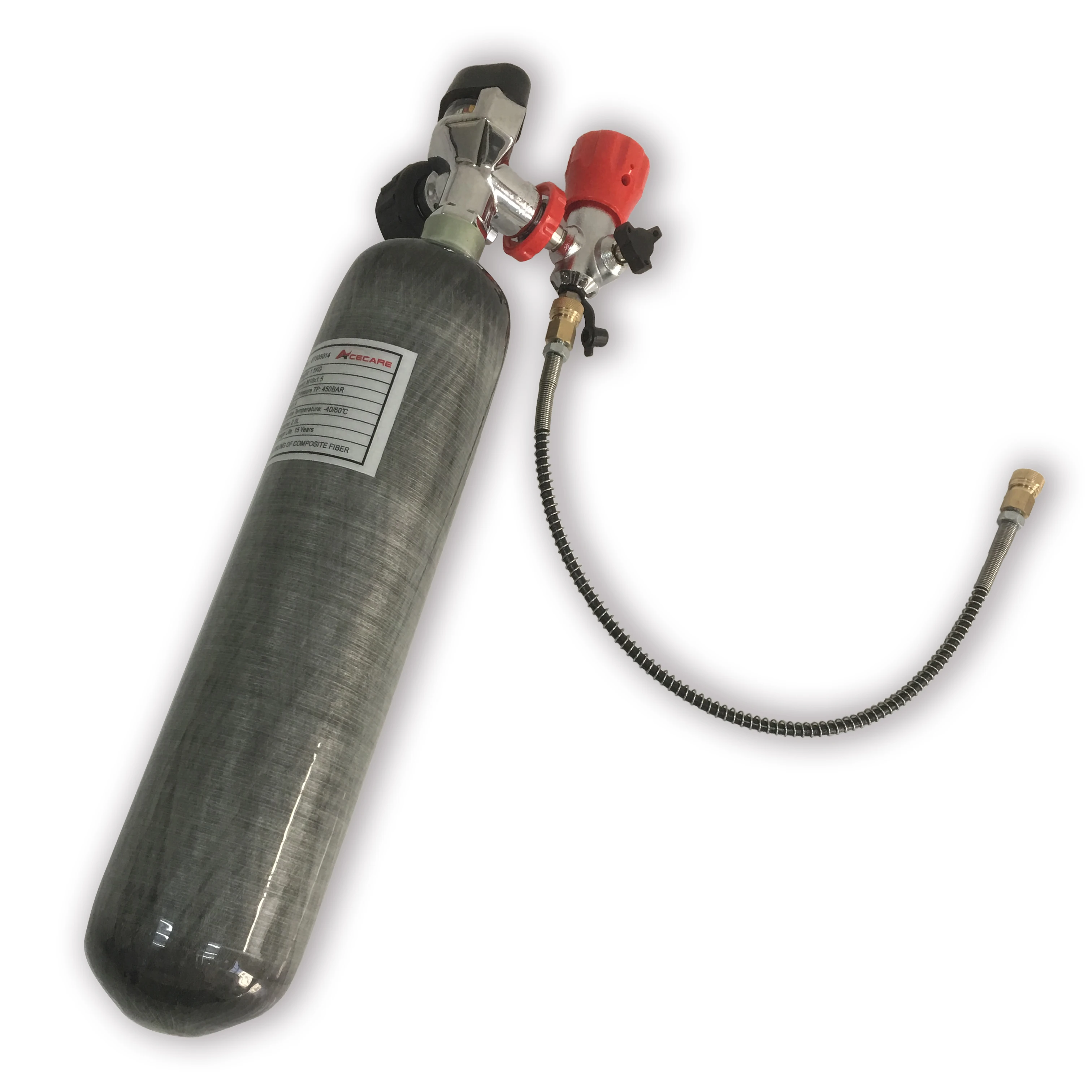 Acecare 2l ce 4500psi cilindro de fibra carbono para mergulho com grande válvula preta e estação enchimento