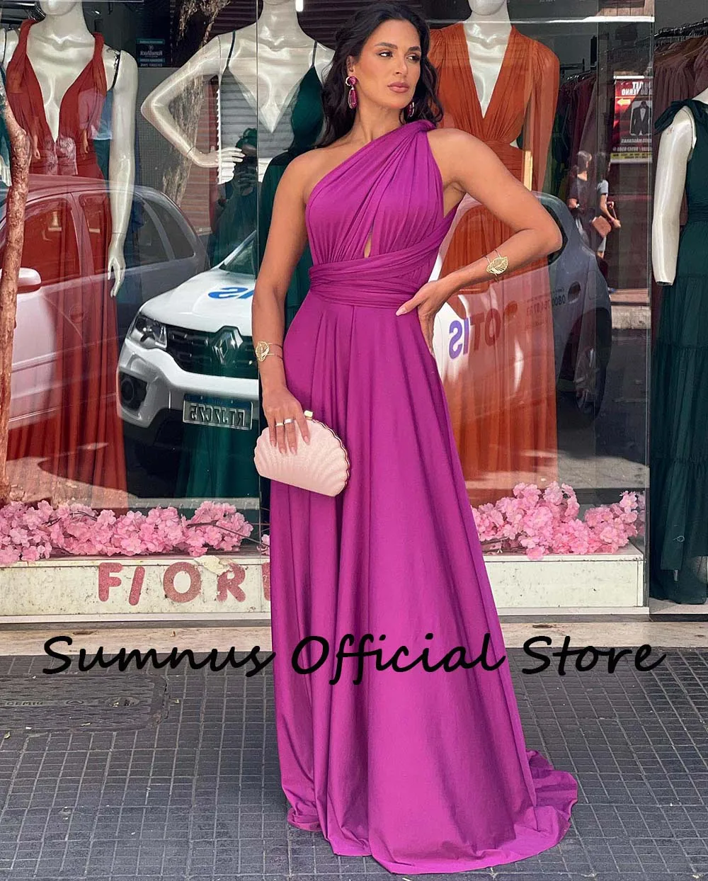 Roxo um ombro vestidos de noite pregas sem costas elegante longo banquete vestido plus size mãe casamento vestido de baile robe de soiree