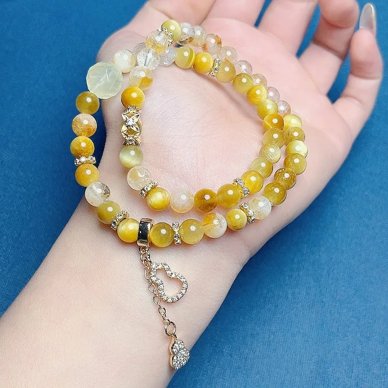 

Браслет из цитрина и золотого тигрового глаза, двойной ряд, бусины 6 мм, натуральные кристаллы, украшение для женщин и мужчин