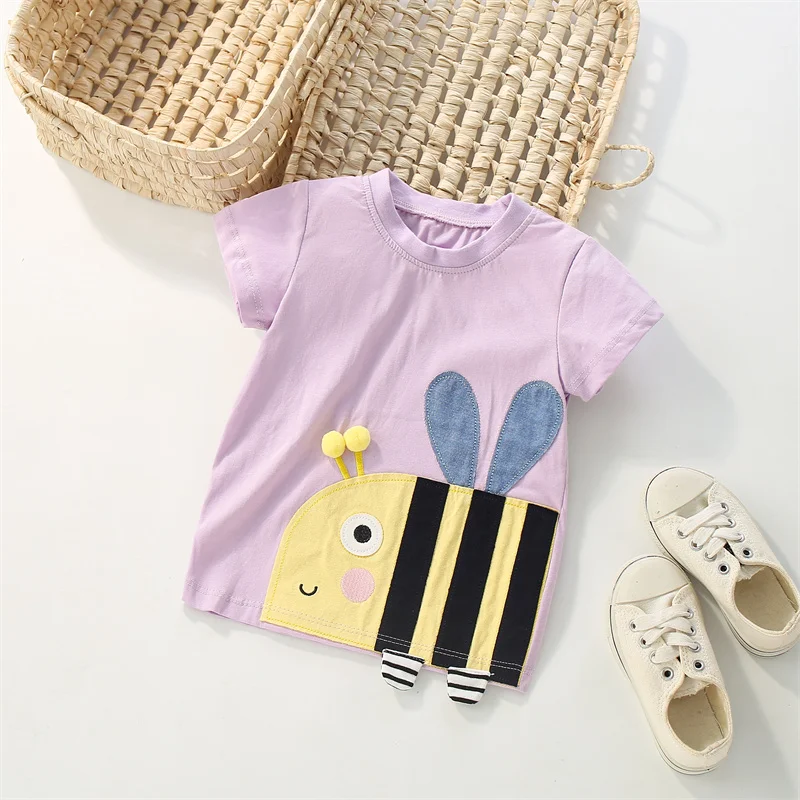 Jumping Meters 2-7T Fashion Summer Girls T Shirts Animals Bee Baby Clothes Short Sleeve Toddler Kids Tees Tops Shirts
