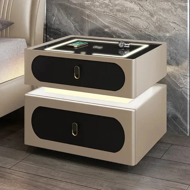 Italian Smart Bedside Tables Simple Modern Wireless Charging Nightstands Light Luxury Multifunctional Storage Side Cabinets