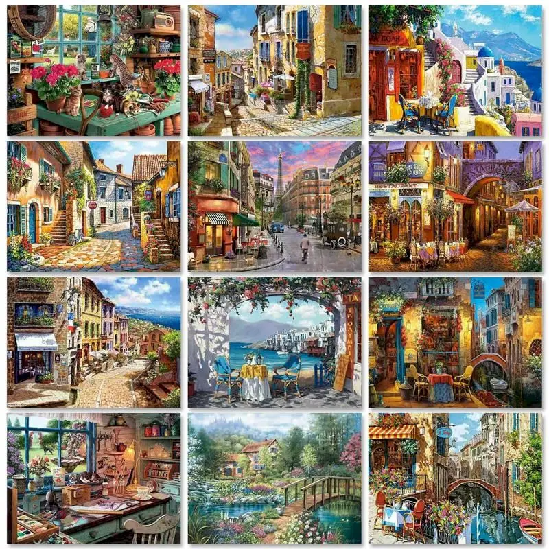 

GATYZTORY Acrylic Painting By Numbers For Adults With Frame 60x75cm Town Scenery Modern Wall Art Picture By Numbers For Diy Gift