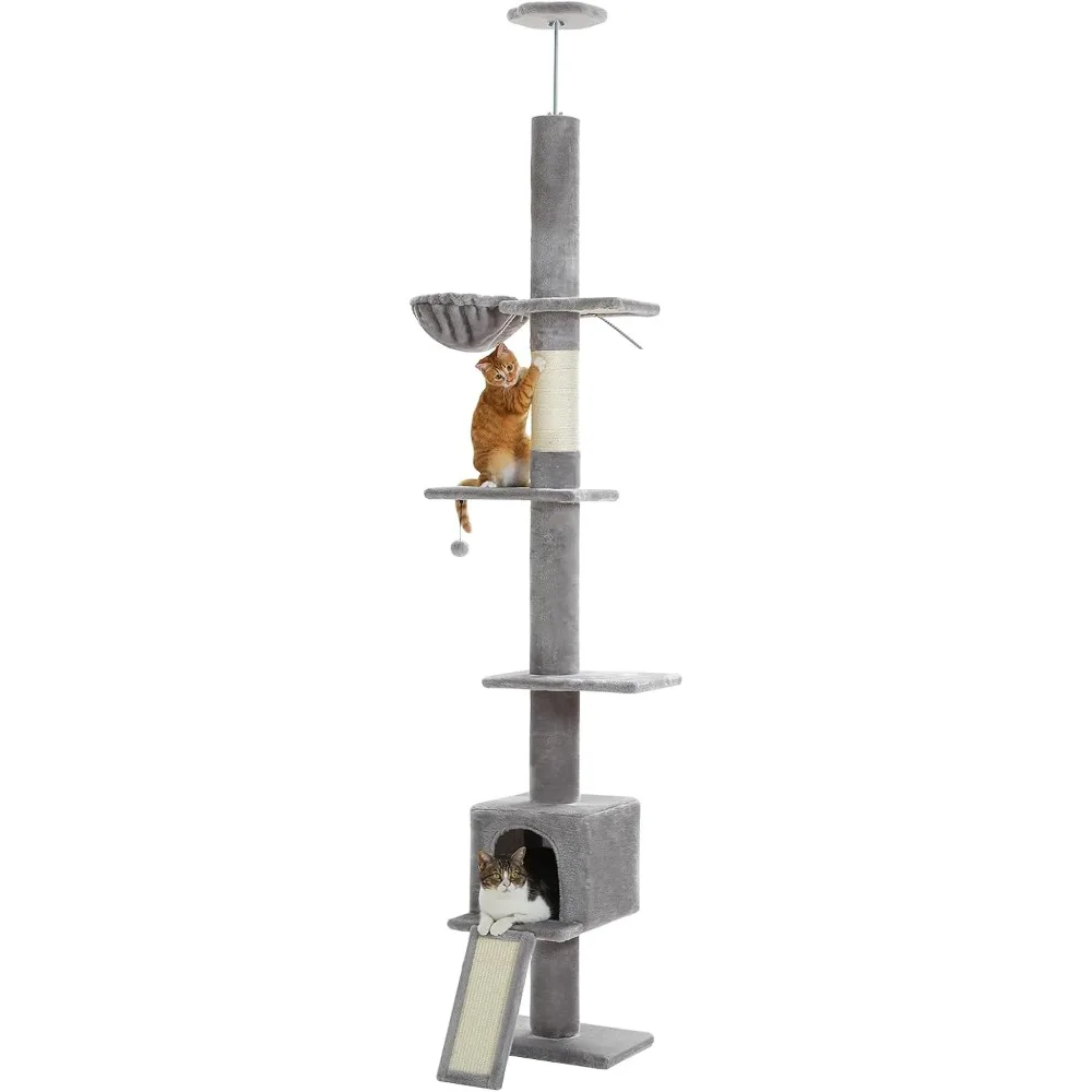 

PEQULTI Floor to Ceiling Cat Tree, Tall Cat Tower, Adjustable Height (83''-108'') 5 Levels Climbing Tree for Indoor Cats with Ca