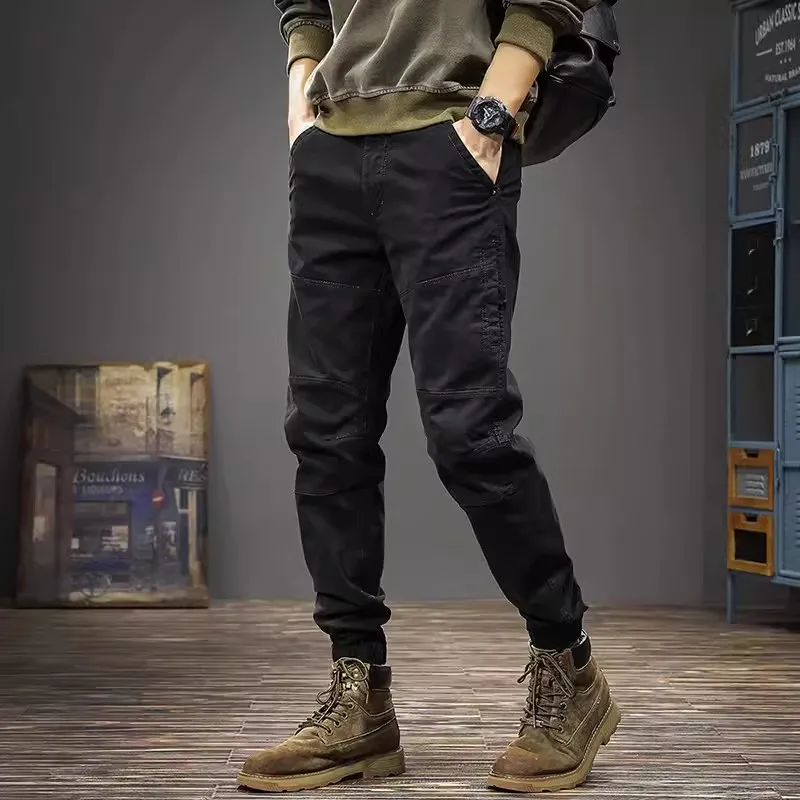 Street Fashion Men Jeans Gray Stretch Slim Fit Spliced Designer Casual Cargo Pants Hombre Multi Pockets Y2K Hip Hop Joggers Men