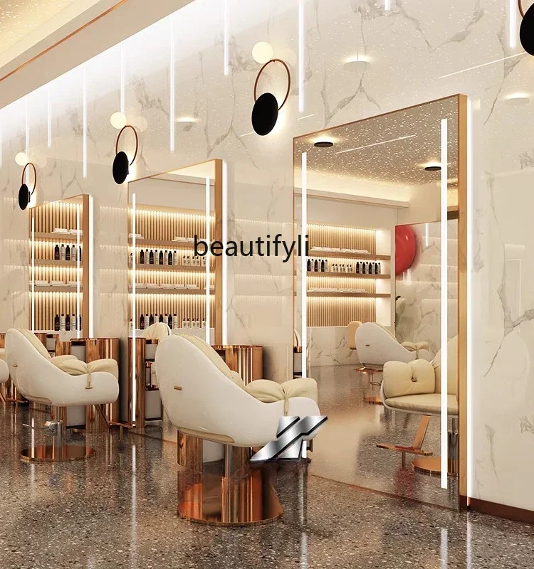 Modern Light Luxury Simple Barber Shop Dressing Table for Hair Salon Mirror with Light Tide Wall Hanging Single-Sided Hair