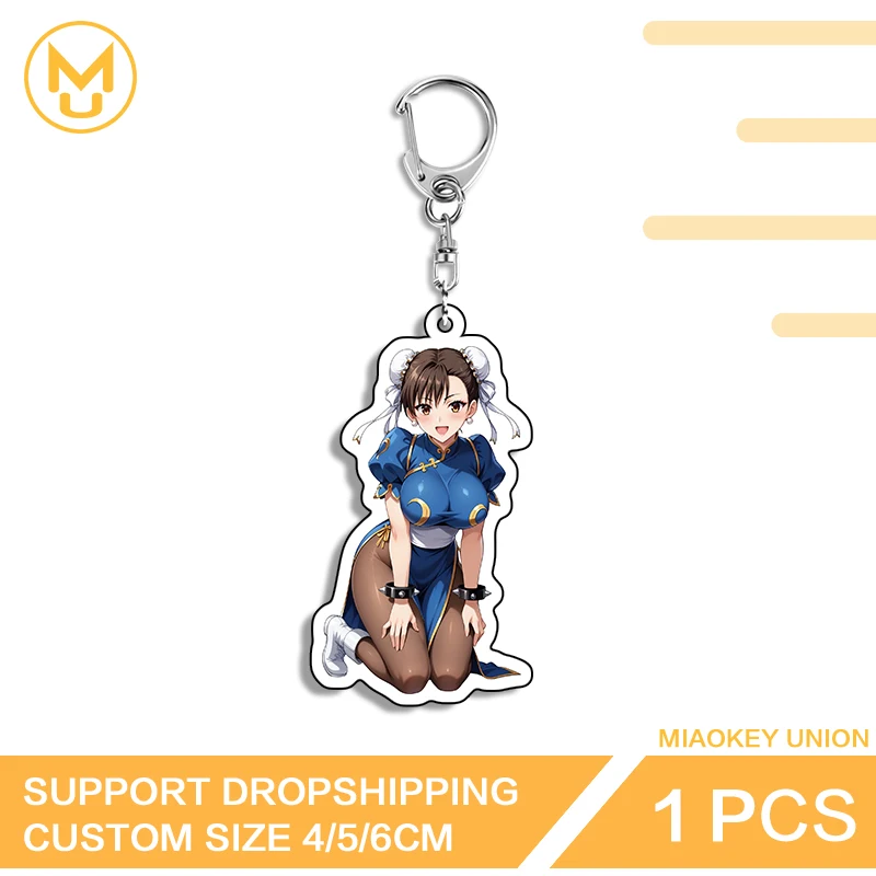ChunLi Car Keyring Gamelover Seductive Costumes Props Kneel Posture Waifu Acrylic Standee Hanging Ornament Back To School