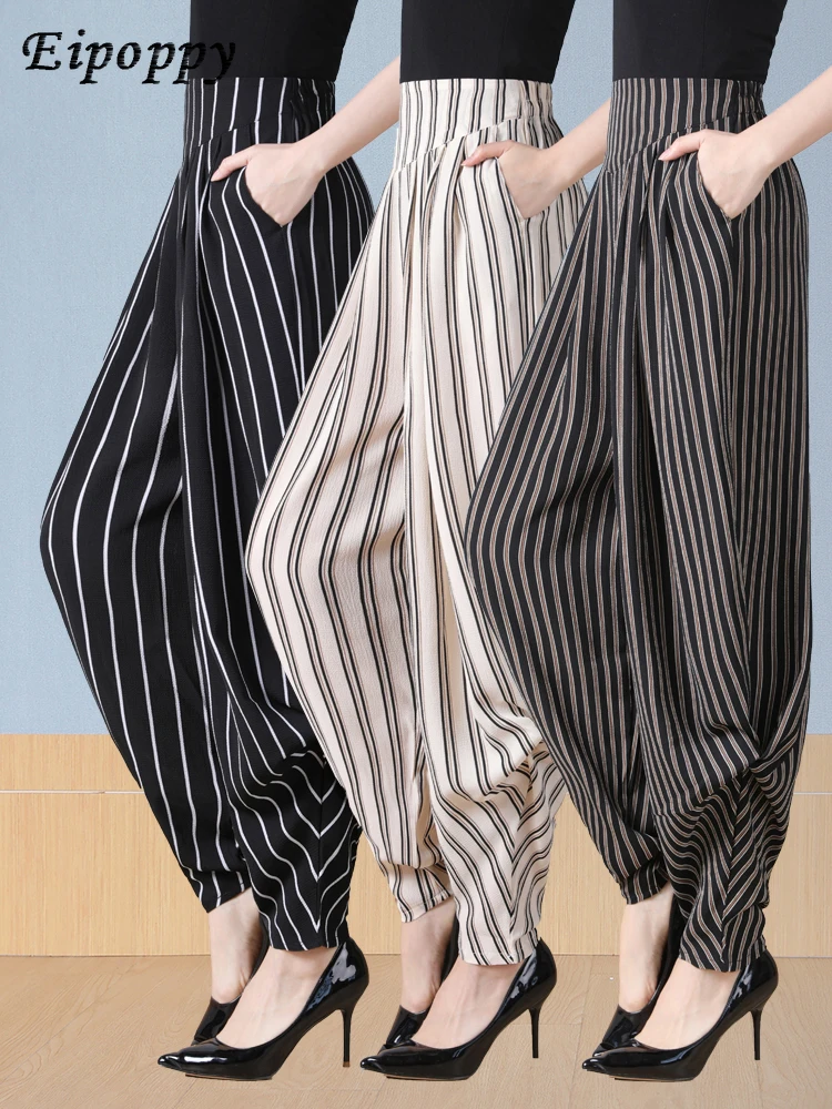 

Summer Baggy Pants Slimming Bloomers Loose Wide-Leg Pants Striped Harem Pants Women's Summer Chiffon