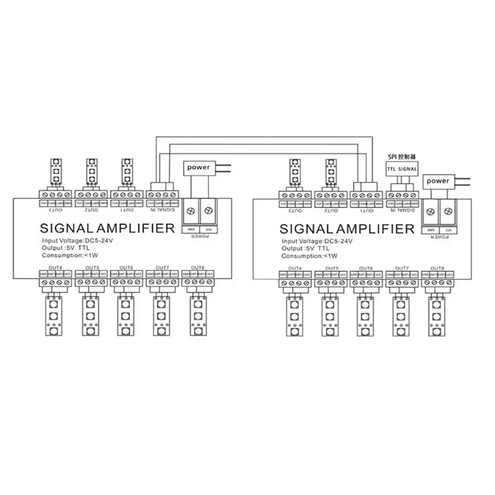 AHC8 DC5V-24V 8CH TTL синхронизатор сигнала светодиодный усилитель 8 портов выход для пиксельной светодиодной ленты управления освещением