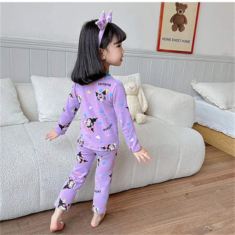 New Cute Sanrioed Children Thermal Underwear Autumn Pants Anime Kuromi My Melody Kids Home Clothes Pajamas Girls Sleepwear Gift