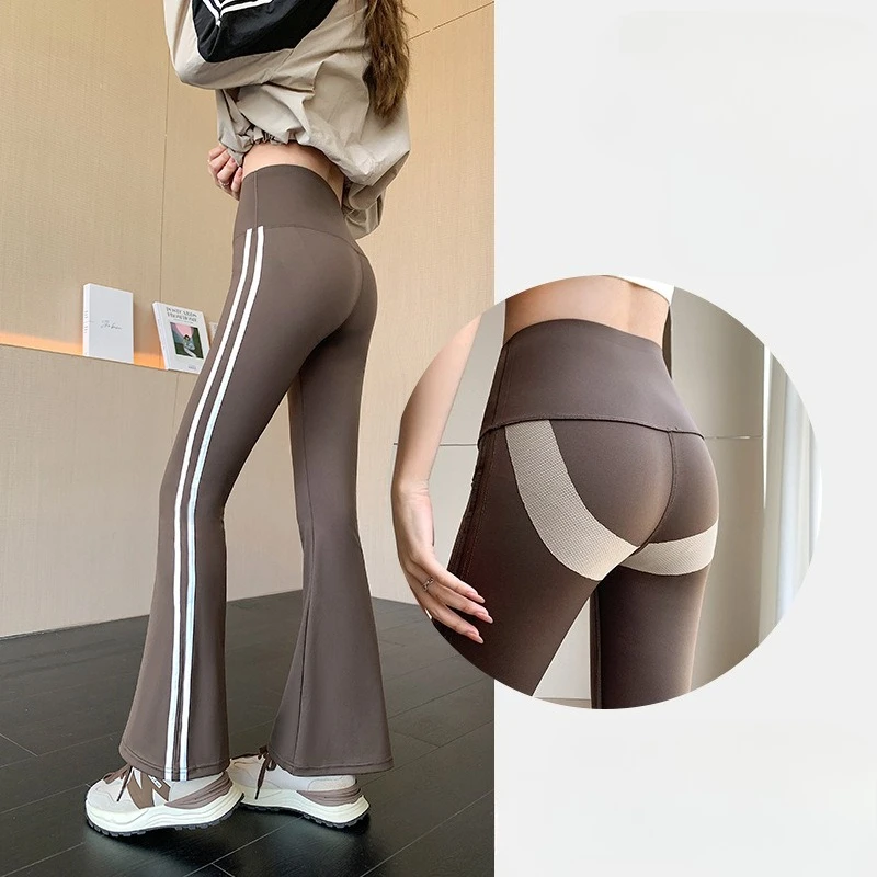 New Spring Summen Women's Stripe Slim Casual Flare Pants Hight Waist Fashin Micro Pull Trousers Lady Outfit Pant Street Clothes