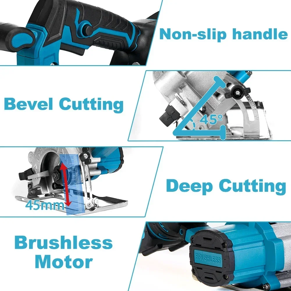 Brushless 5 inch 125MM Electric Circular Saw Adjustable Cordless Chainsaw Woodworking Cuttiing Tools Fit For Makita 18V Battery