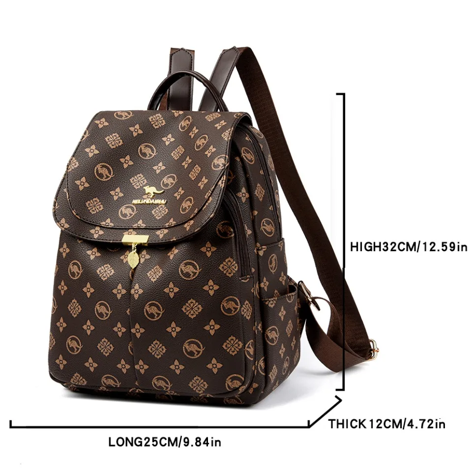 Classic Kangaroo Printed Backpacks Pu Leather Backpack for Women Mother Shoulder School Bag Back Packs Commuting Sac A Dos view 5