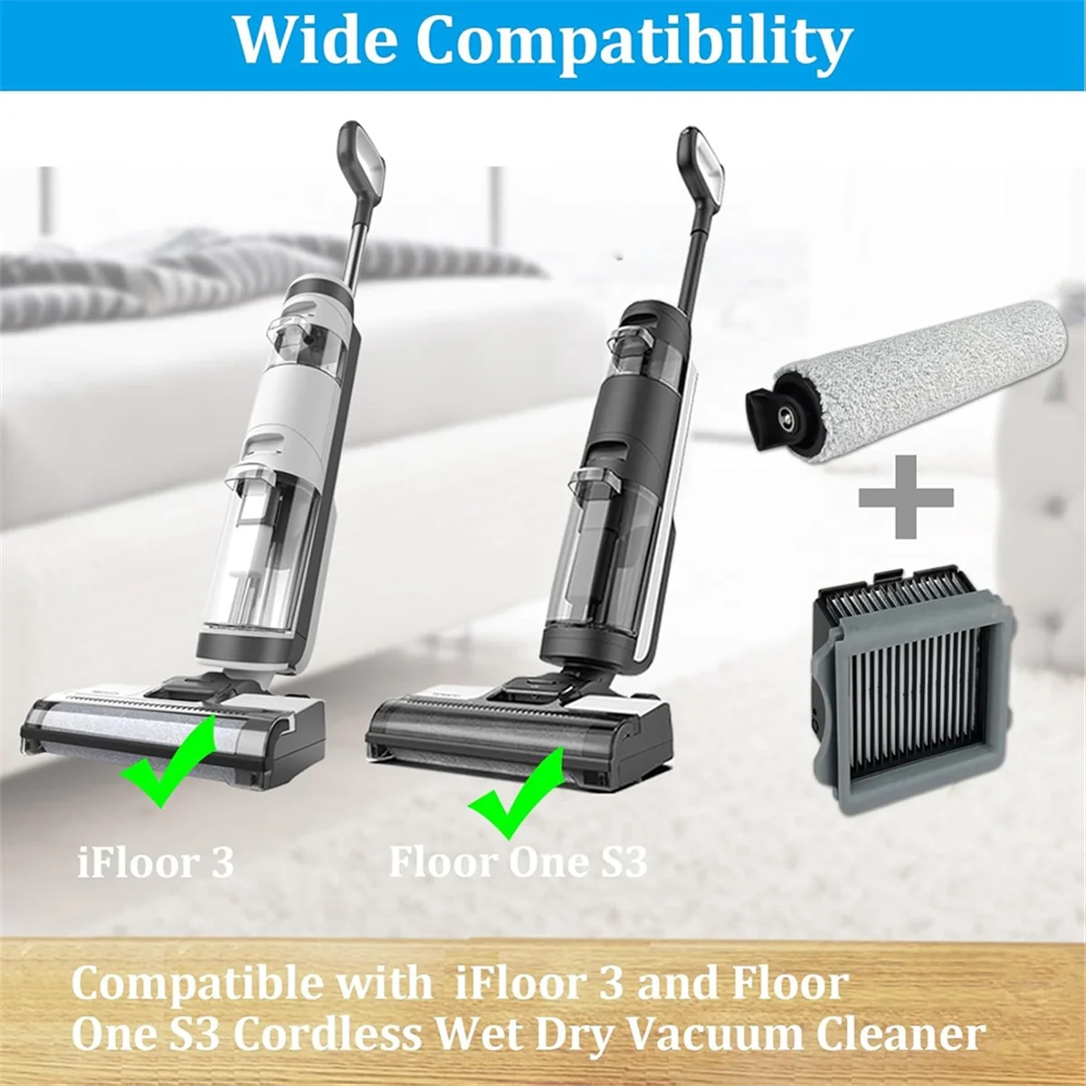 بكرات فرشاة بديلة رائعة ومرشحات Hepa لأجزاء المكنسة الكهربائية الرطبة والجافة اللاسلكية Tineco IFloor 3 والأرضية One S3