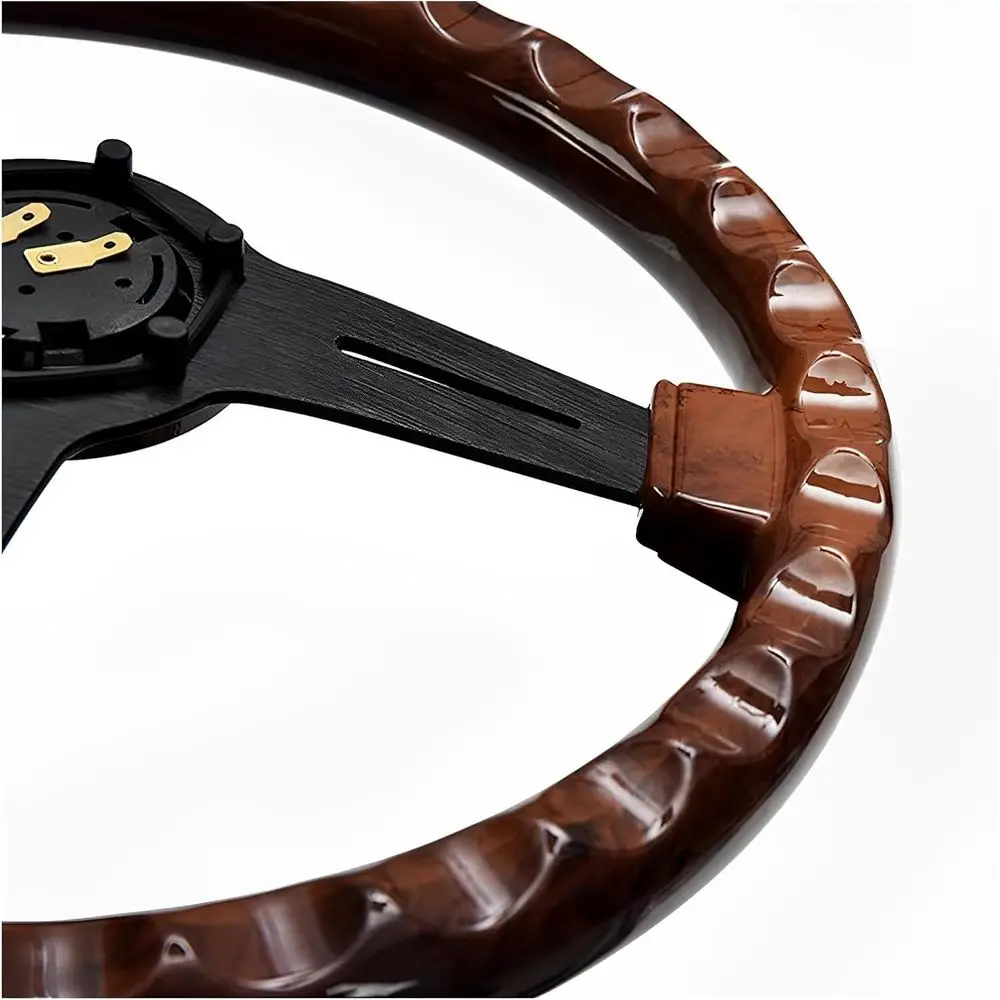 14인치 클래식 우드 그레인 스티어링 휠 리벳형 라이트 우드 그립, 범용 자동차 스티어링 휠 슬롯형 3 스포크 혼 버튼 포함