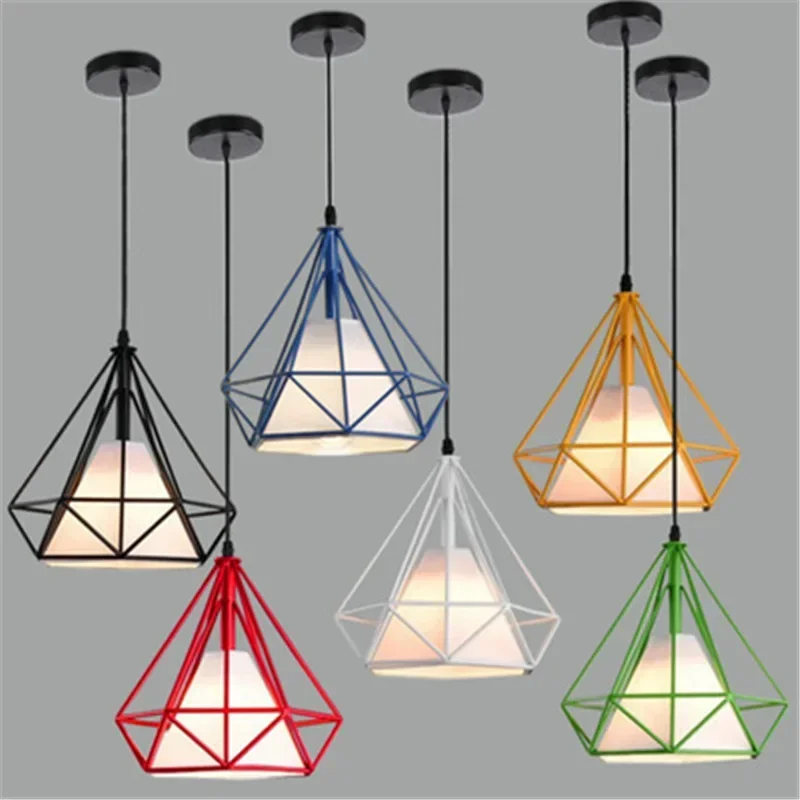 

Modern Black Birdcage Pendant Lights Iron Minimalist Scandinavian Loft Pyramid Lamp Metal Cage