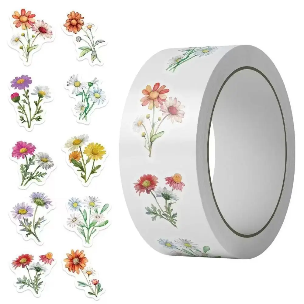 500pcs/Roll Multi-functional Multi-color Daisy Flower Stickers Waterproof DIY Decorative Stickers Journal Stickers DScrapbooking