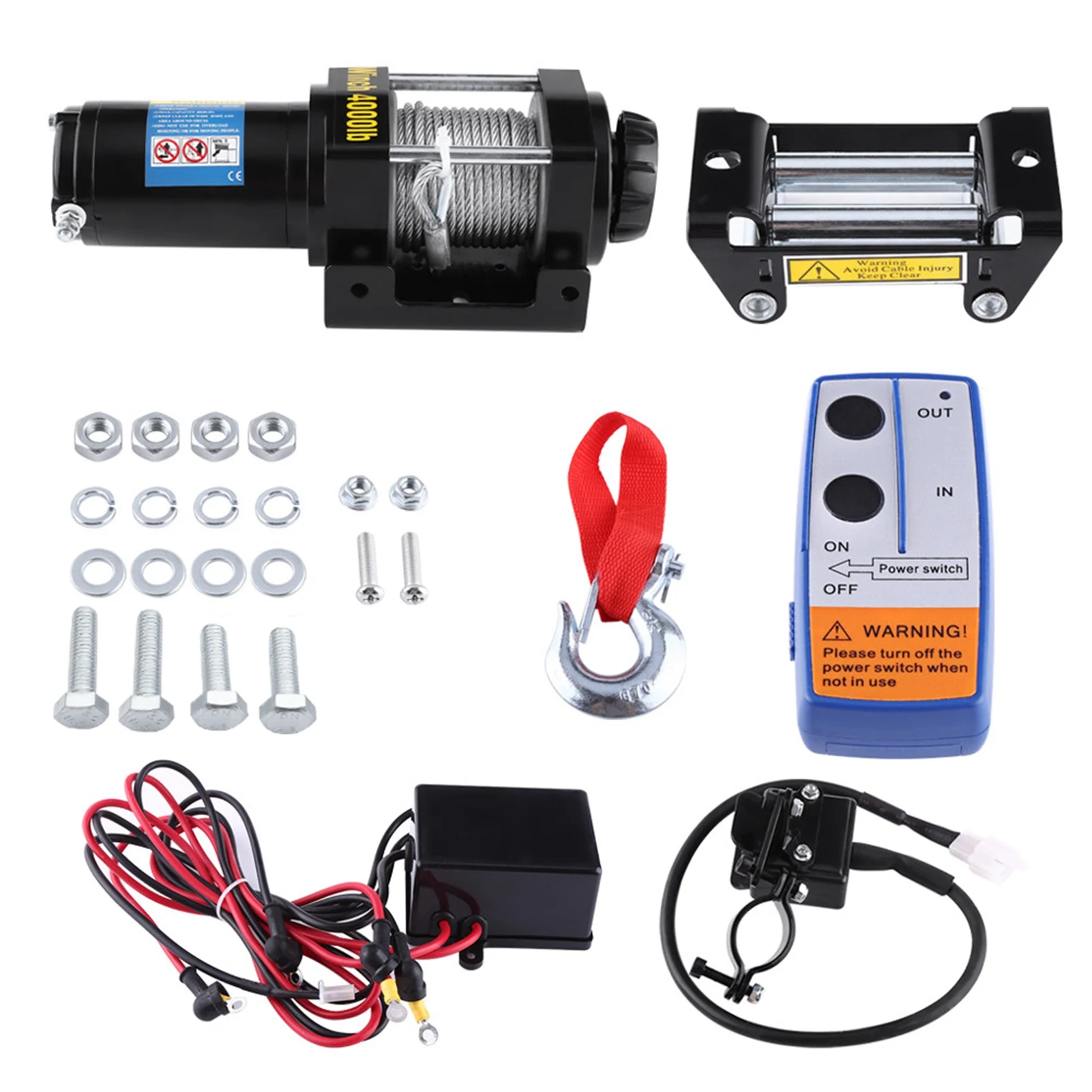 Cabrestante de Cable en el extranjero, cabrestante eléctrico de 4000 libras, 12V, 15m, cabrestante de Cable de acero para coche, Quad, ATV, remolque, cabrestante de Cable de acero automático