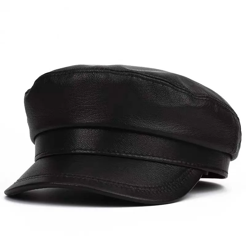 2025 Cappelli militari in vera pelle da uomo/donna invernali unisex streetwear berretti neri aderenti con berretto militare Gorro da esterno