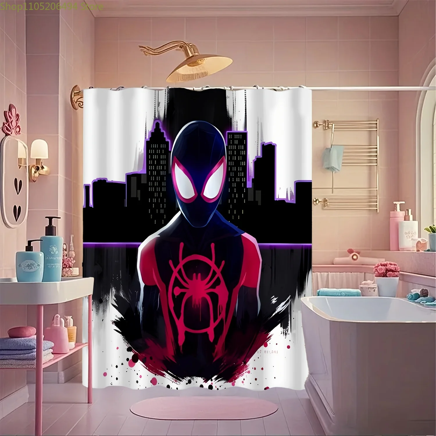 

1 шт. занавеска для душа Marvel Spider-Man с крючками - яркий дизайн, всесезонный декор для ванной комнаты, можно стирать в машине, без подкладки, с мультяшным рисунком