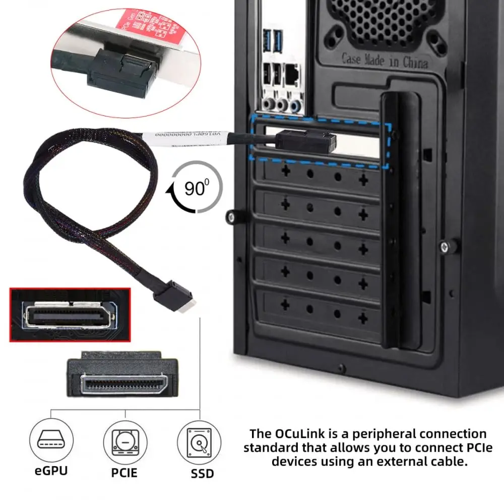 Down/Left/ST Angled 90 Degree OcuLink PCIe 4.0 PCI-Express SFF-8611 4i to SFF-8611 Data Active Cable for EGPU SSD 50cm