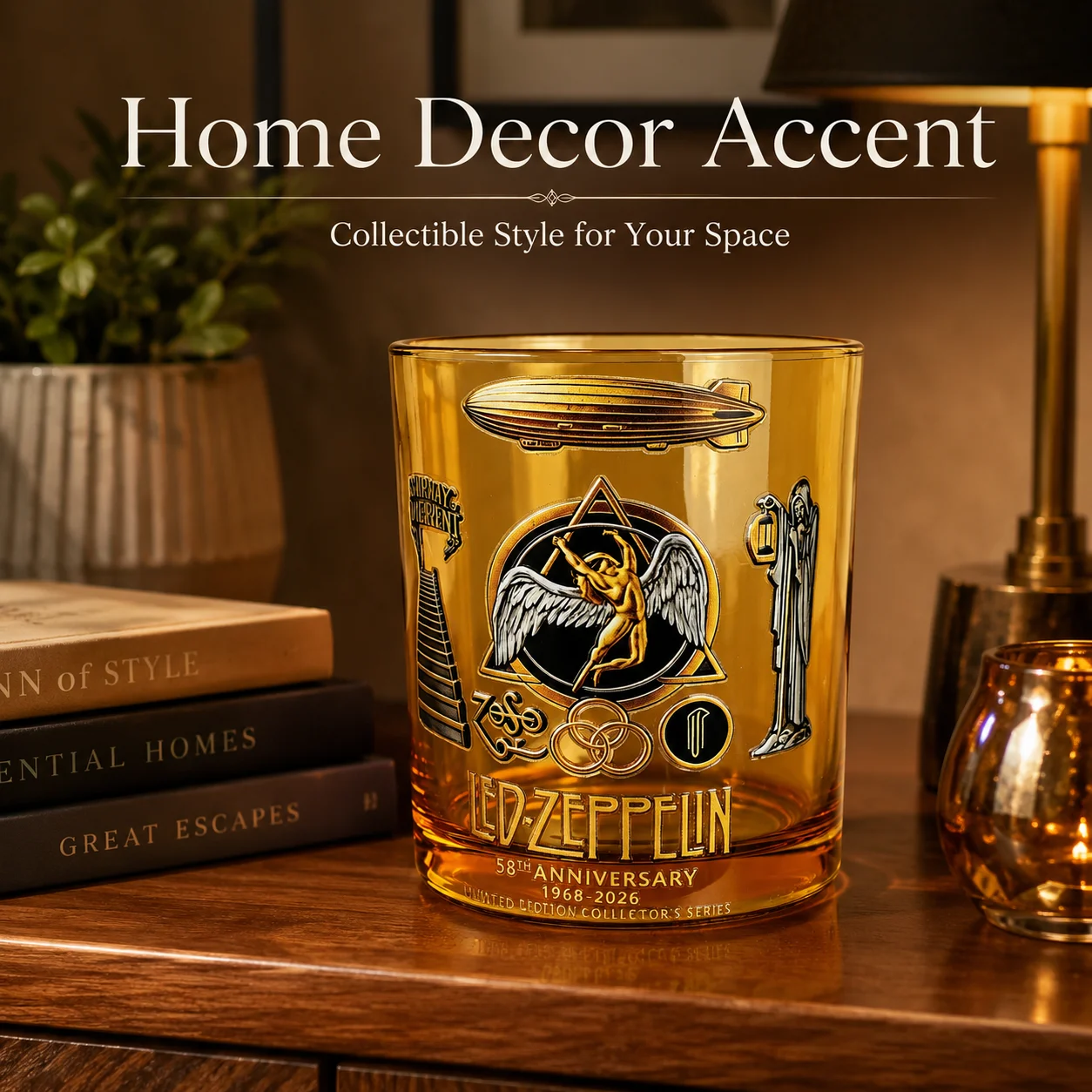 Led Zeppelin 58th Anniversary Amber Glass Rock Bar Whiskey Tumbler Limited Edition Collectible Beer Cup for Rock Fans