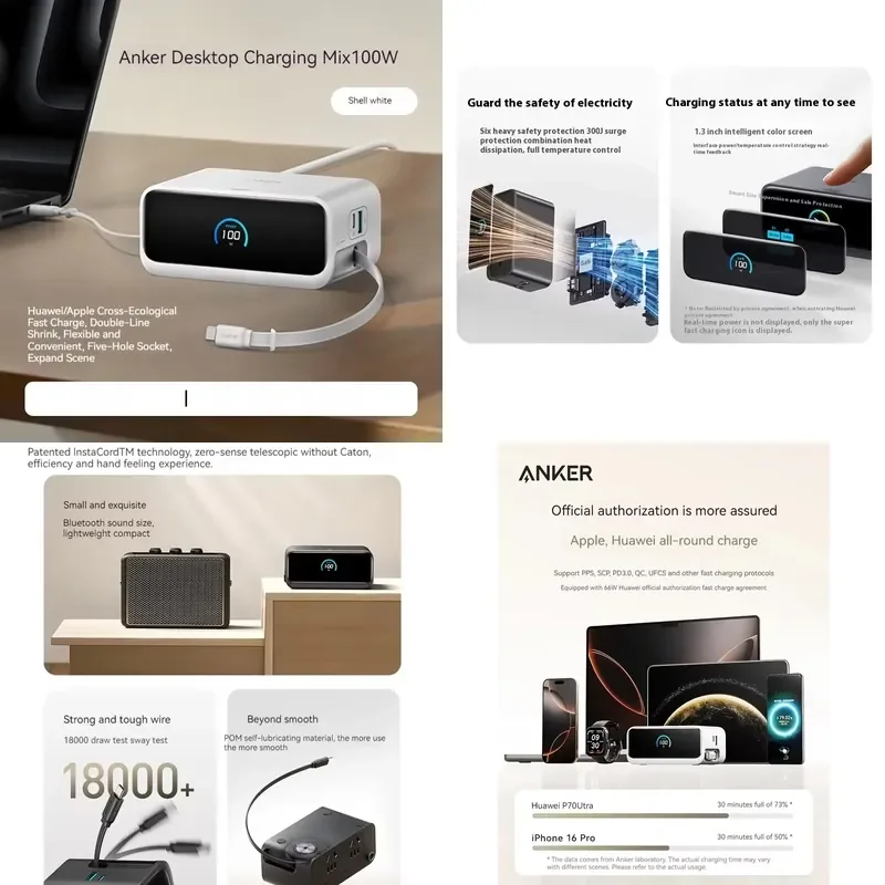 Brand for Anker Nano Desktop Charging Mix 100W Charging Station with PD Expansion Cable 66W Fast Charging Compatible With