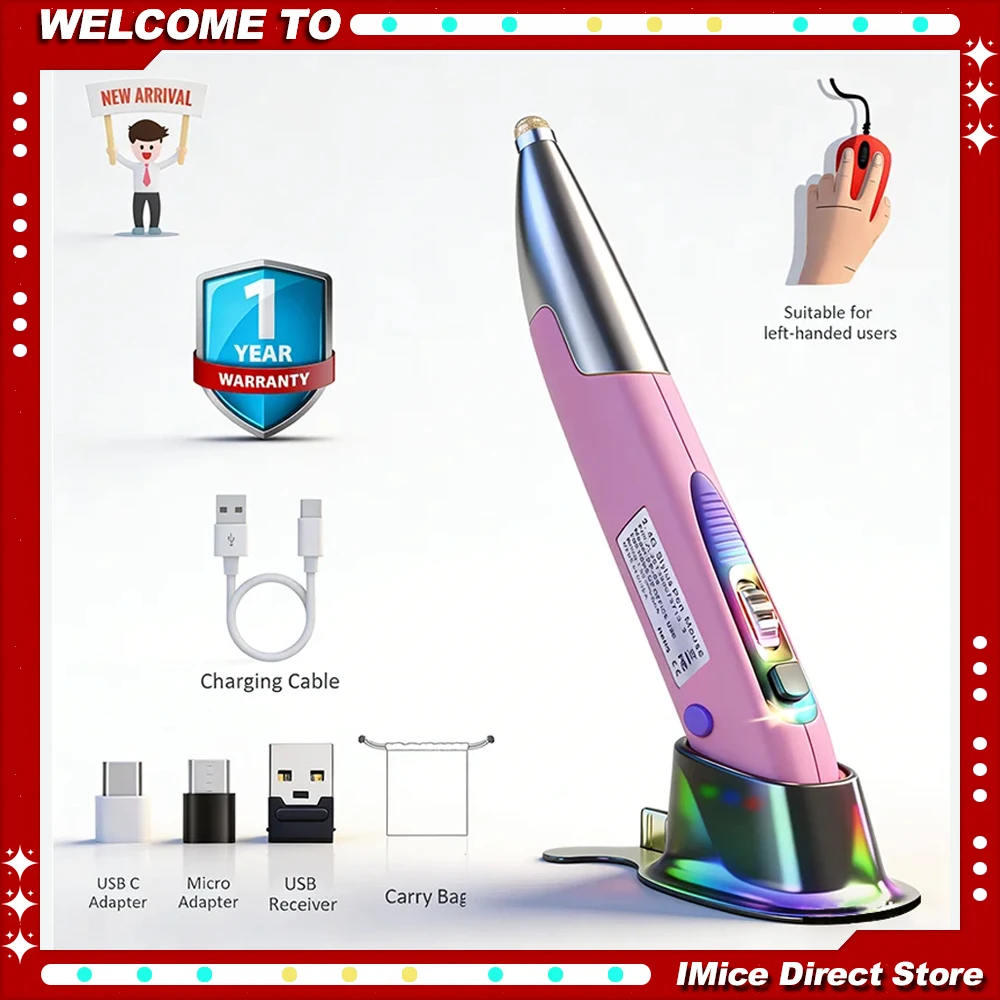 

Bluetooth Gaming Mouse Pen with Stylus Wireless Rechargeable 2.4G 1600 DPI Mini Pocket Mice for Laptop PC Tablet Phone TV Box