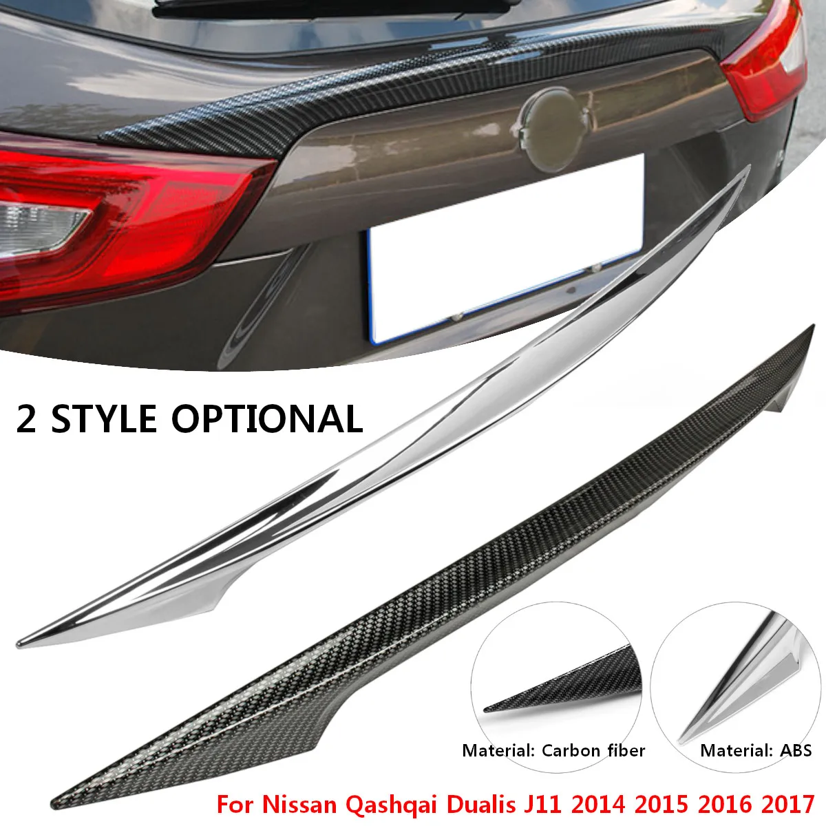 

Rear Door Trim Rear Car Trunk Spoiler Cover Sticker Wing Styling for Nissan Qashqai Dualis J11 2014 2015 2016 2017