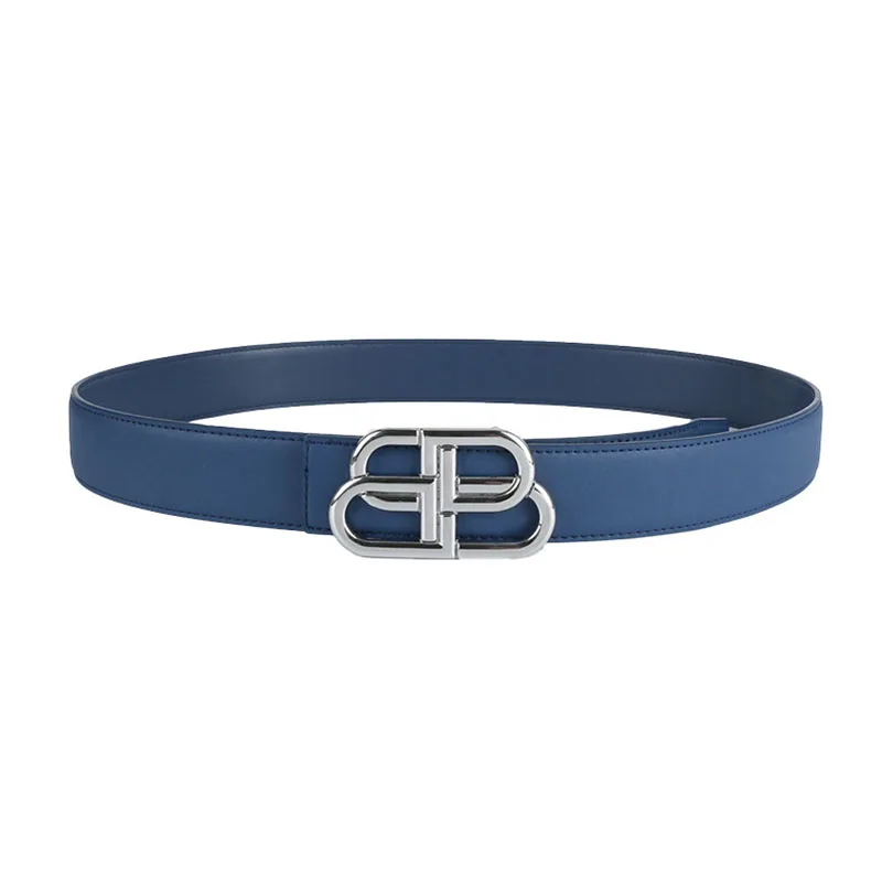 Cintura da donna elegante e casual in pelle con doppia fibbia stile cintura con lettera larga per uomo donna