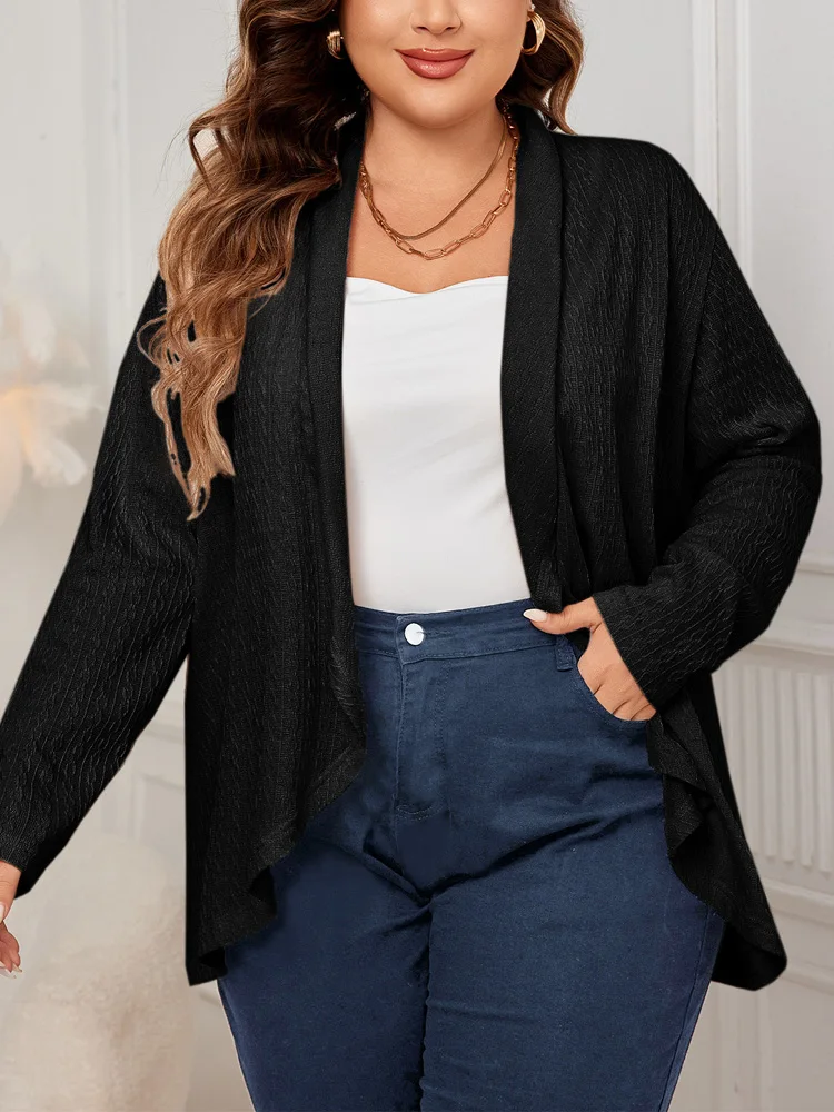 GIBSIE Plus Size Solid Open Front Cardigan Women Spring Fall Casual Knitted Cardigan Coat Woman Long Sleeve Outerwear Top