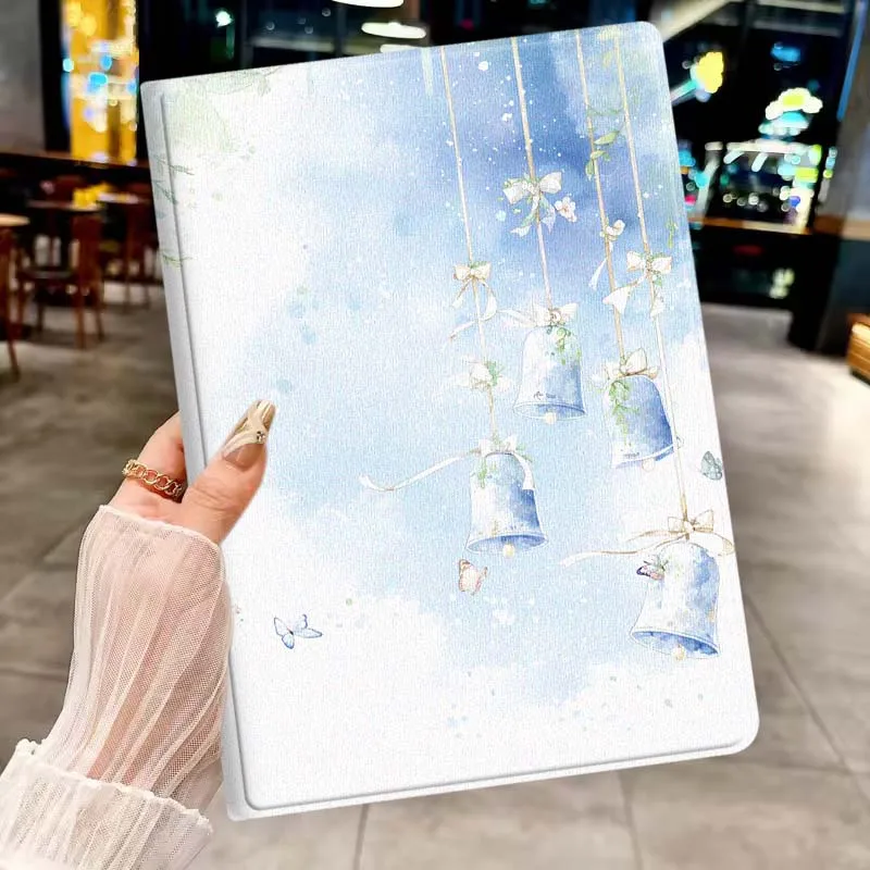 

Blue Bell Ornament For Apple iPad Pro Mini A16 A17 A14 4 5 6 7 6th 7th Gen 9.7 12.9 11 13 M4 inch Tablet Case Soft