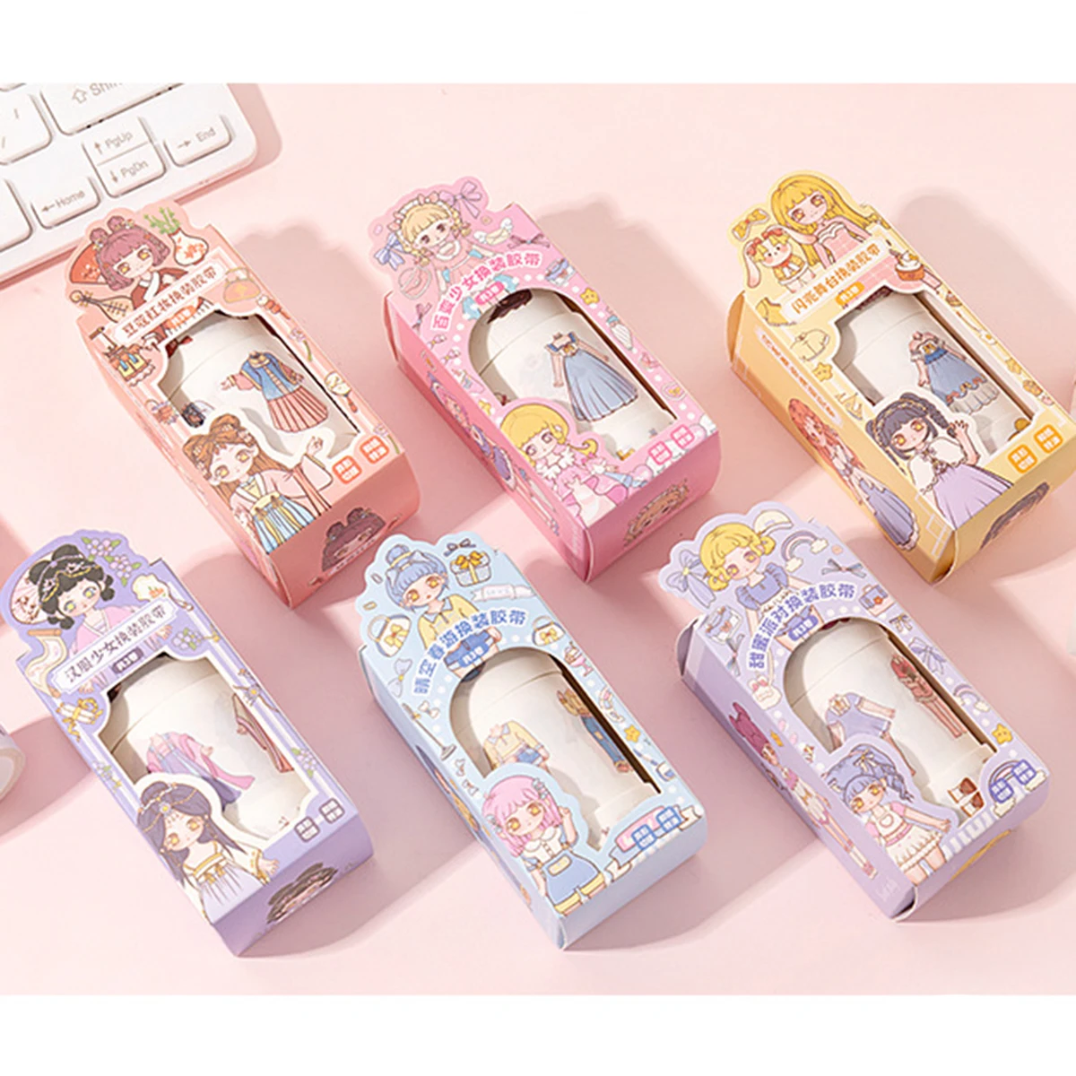 

Kawaii Cartoon Princess Dress Up Sticker Paper Tape, Cute Children's Handbook Character Clothes Decoration Sticker Washi Tape