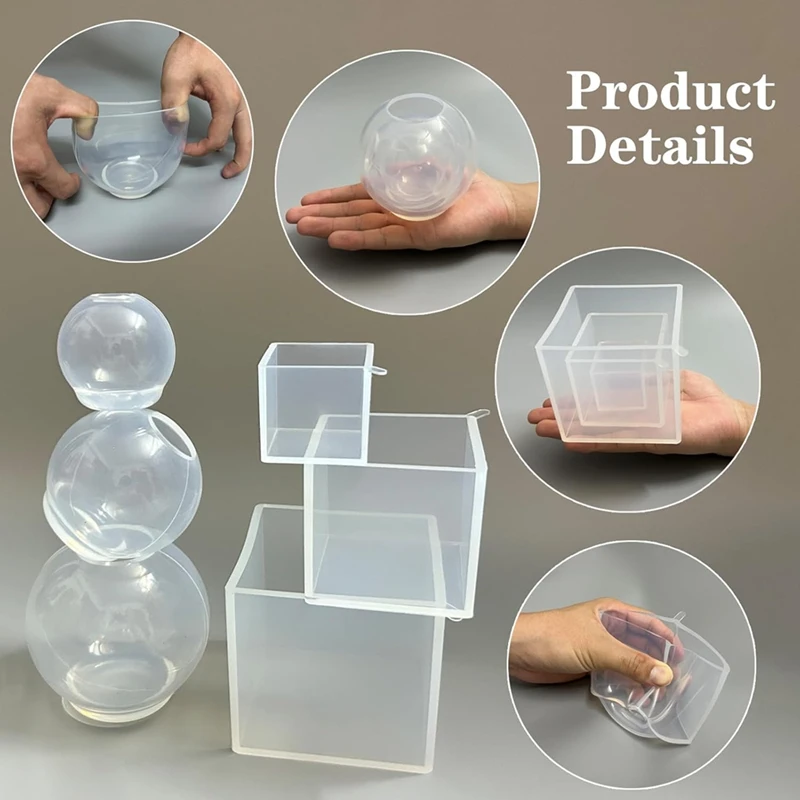 6 Pieces Clearresin Mold Silicone Set, Clearseamless Sphere And Deep Cube Silicone Molds For Decoration