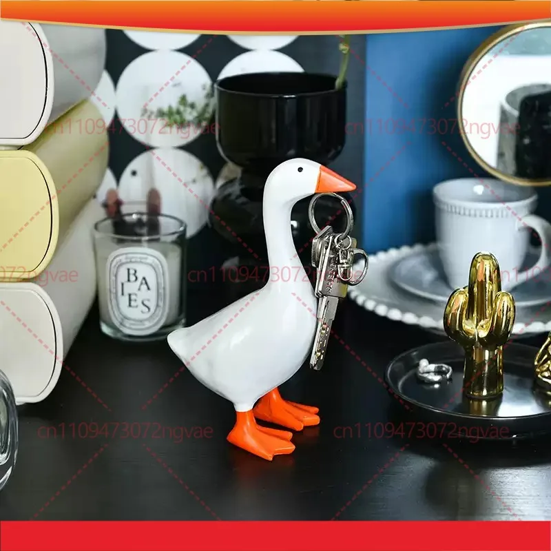 Creative Cute White Goose Duck Magnetic Resin Figurine Hanging Key Ornament for Living Room Entryway Study Home Decor