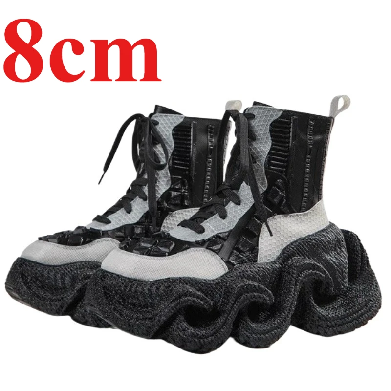 Couple's Original Design 3D Printed High Top Boots Shoes Men's Women's 8cm Super Elastic Shock-absorbing Height Increasing Shoes