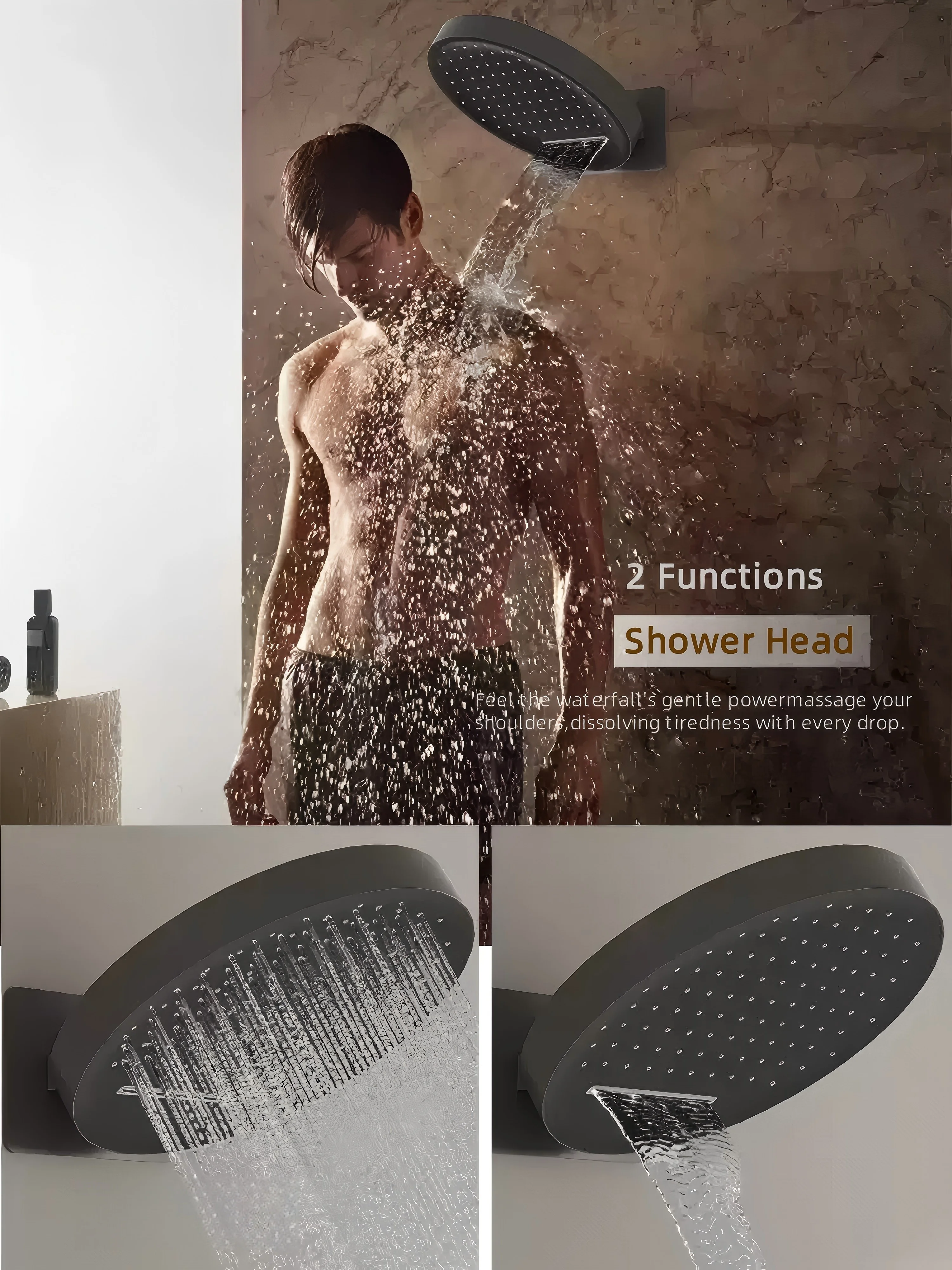 Luxury Rainfall Shower System Set 4 Functions Hidden Faucet Thermostatic Mixer Temperature Digital Display Smart Bathroom Tap