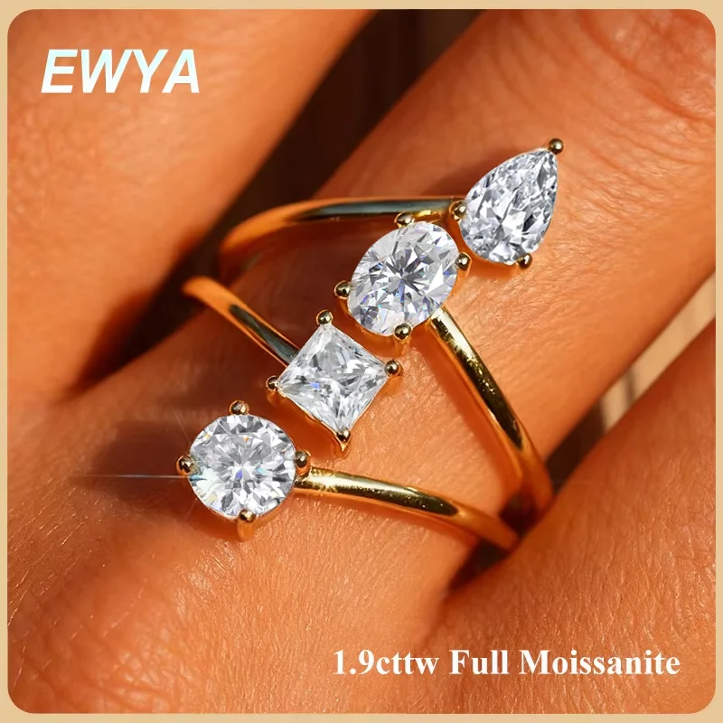 

EWYA груша овальной огранки кольцо с муассанитом сертифицированное 1,9 карата полный лабораторный бриллиант s925 серебряные кольца изысканное вечерние обручальное кольцо женский подарок