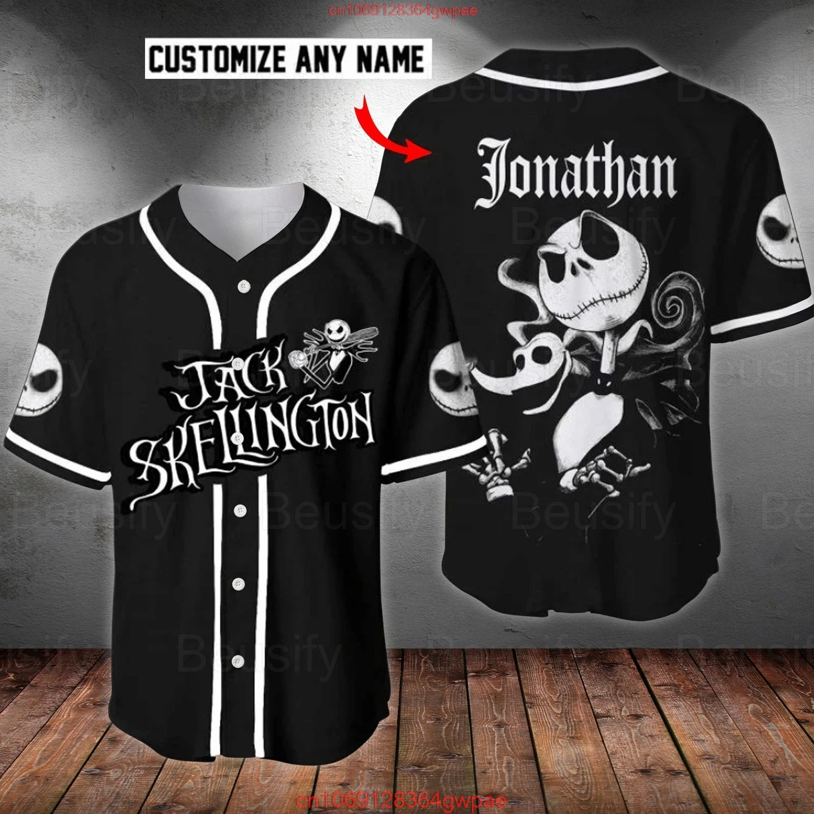 Jack Skellington Honkbal Jersey Heren Korte Mouw Jersey Disney Jack En Sally De Nachtmerrie Voor Kerst Honkbal Jersey