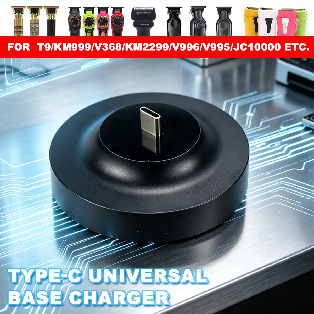 

Профессиональная зарядная станция Type-C для парикмахерских машинок, совместимая с T9, KM-999/2299, V-368/996/995, JC10000