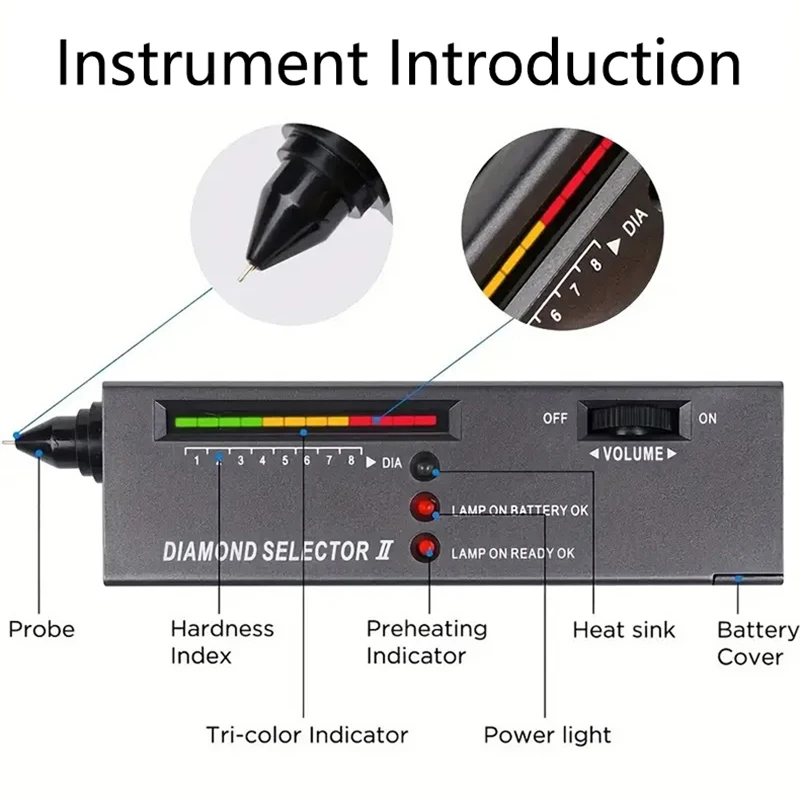 Diamond Tester with Battery High Accuracy Accurate Easy Distinguish LCD Display Fast Diamond Jewelry Selector Tool
