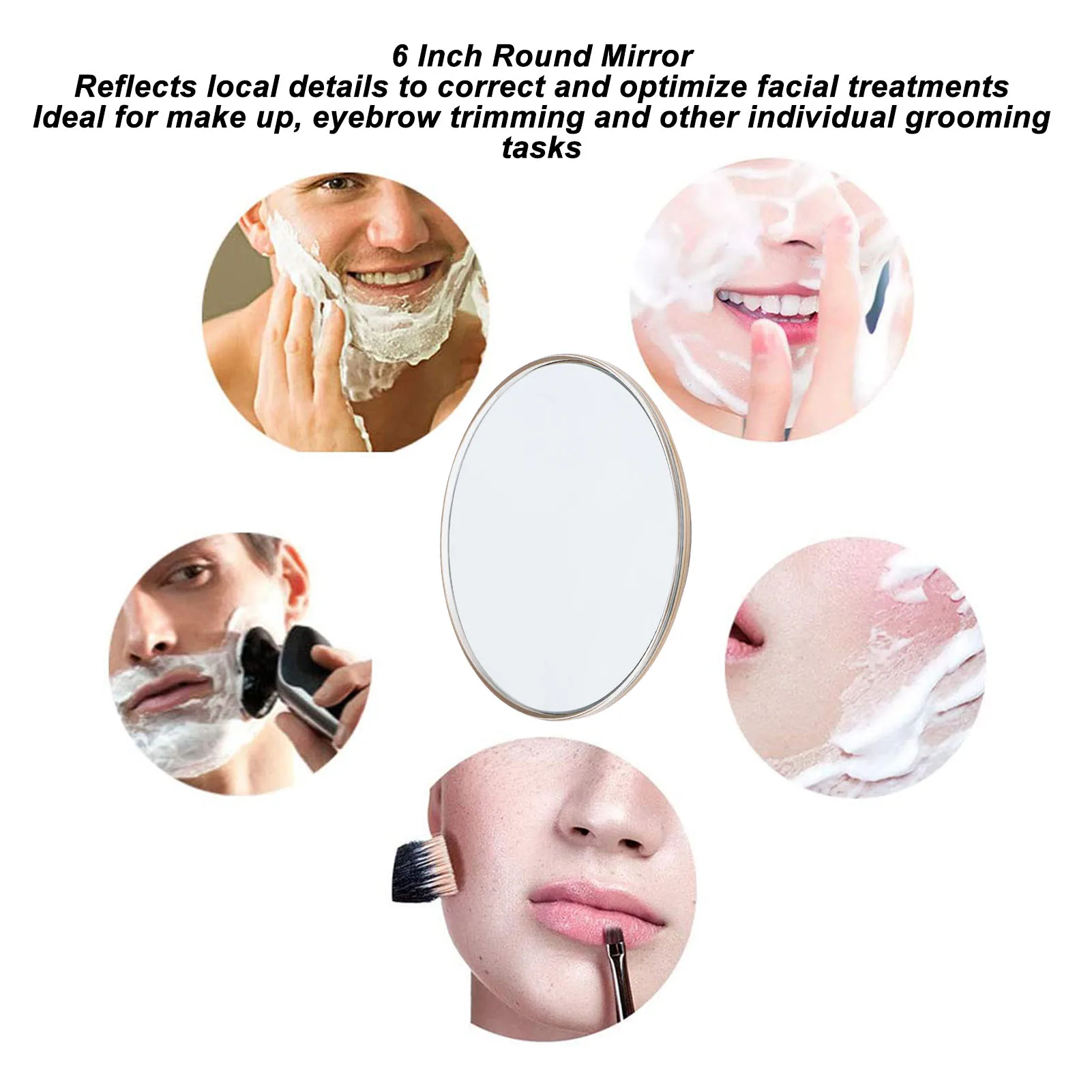 Espelho de ampliação redondo com ventosa para viagens, fácil de instalar, vidro ABS, leve face 30X