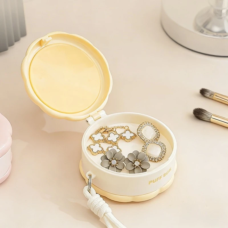 Cute Sandwich Cookie Powder Puff Case Double Layer Sealed with Lanyard Shatterproof Organizer for Makeup Jewelry Earbuds Travel​