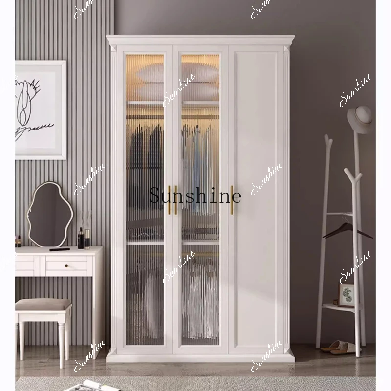 American solid wood wardrobe home bedroom modern simple light luxury overall wardrobe FT