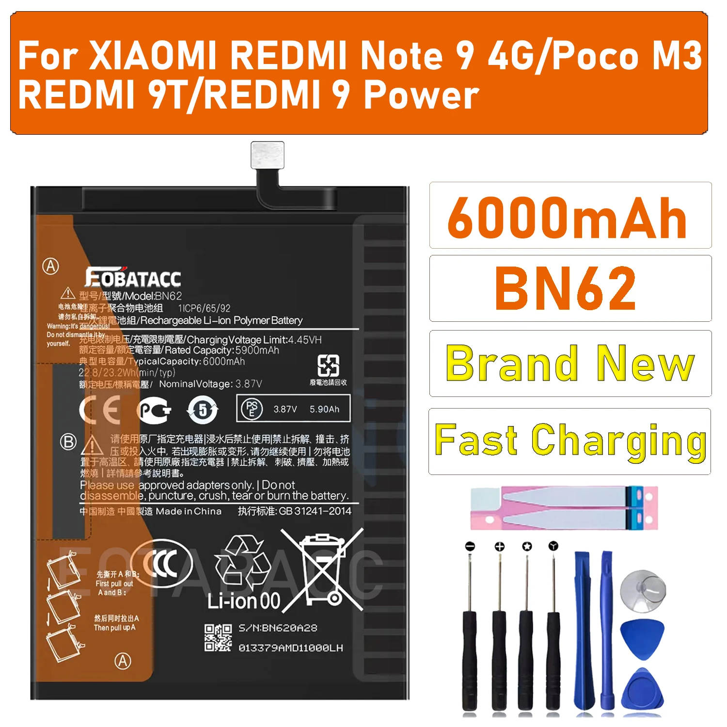 

2025 Years 100% New 6000mAh BN62 Battery For Xiaomi Pocophone Poco M3 For Note 9 Redmi 9T Batteries Bateria Fast Shipping
