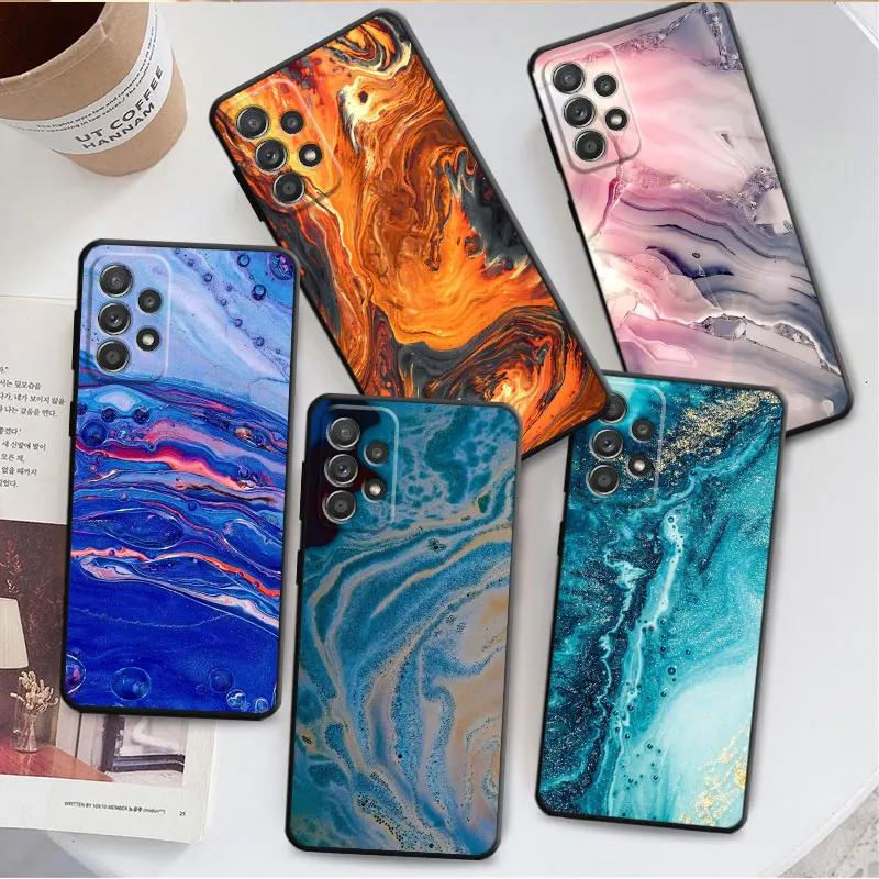 Fashion Marble Pattern Phone Case for Samsung Galaxy A23 A21s A13 A33 A72 A22 A71 A31 A51 A32 A52 A53 A14 Bag Black Soft Cover